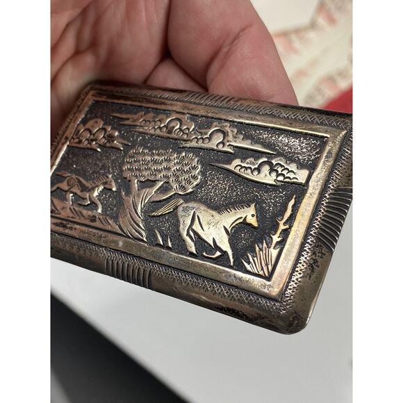 Vtg 80’s wild horses Thomas Singer Navajo Sterling Silver Belt Buckle Boho main image 6